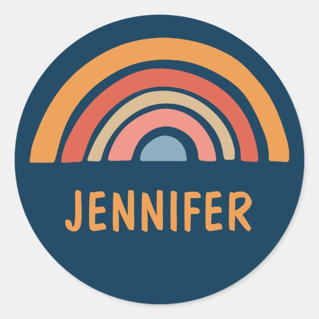 Colorful boho rainbow design classic round sticker (Front)