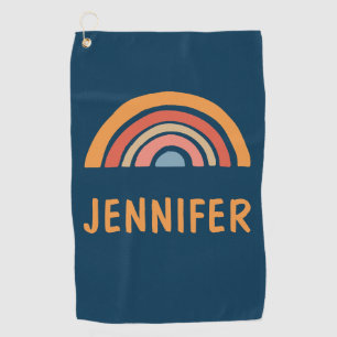 Colorful boho rainbow design golf towel