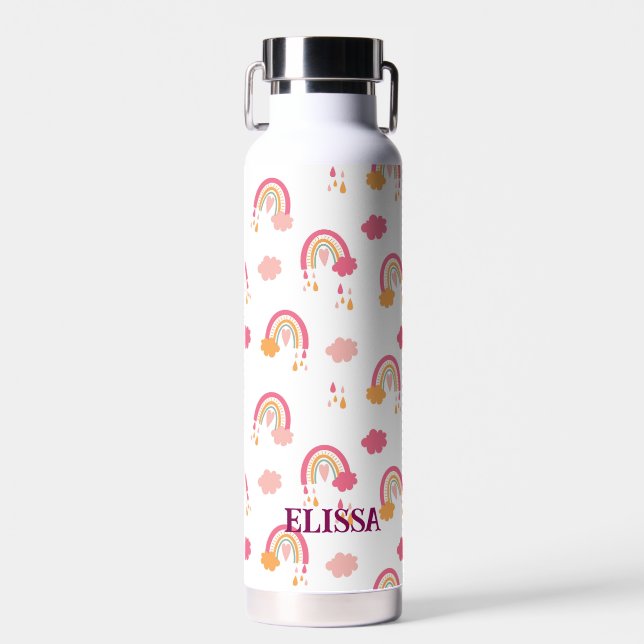 Colorful Boho Rainbow Pattern Personalized Water Bottle (Front)