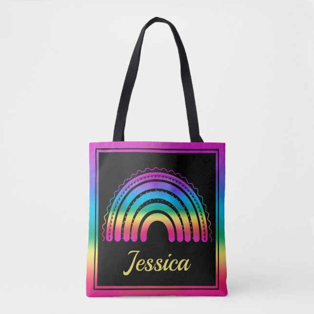 Colorful Boho Rainbow Tote Bag (Front)