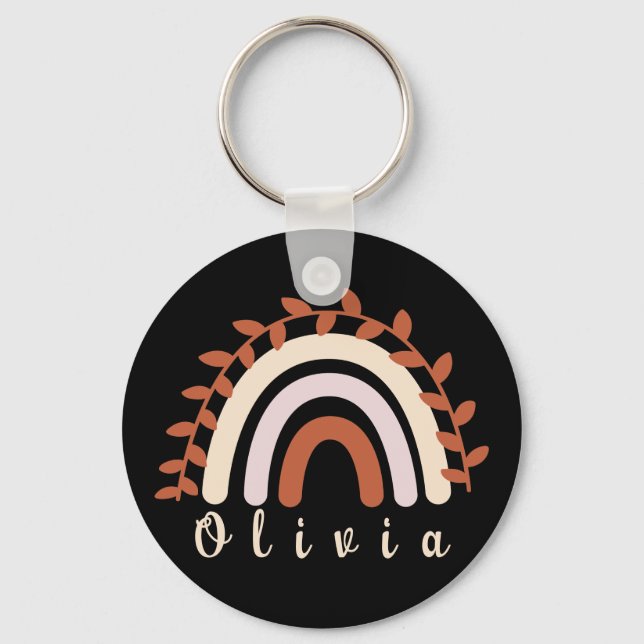 Colorful Boho Rainbow with a Personalized Name Keychain (Front)