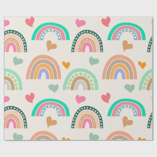 Colorful Boho Rainbows and Hearts Pattern Wrapping Paper