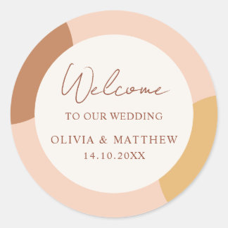 Colorful Boho Retro Arches Welcome Wedding Classic Round Sticker