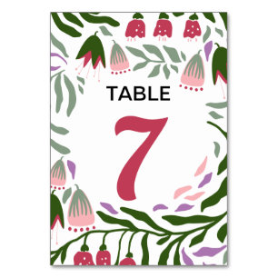Colorful boho retro folklore flowers wedding table number