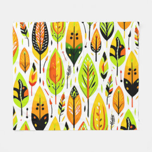 Colorful Boho Seamless Leaf Pattern Fleece Blanket