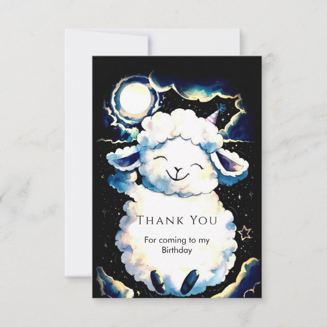 Colorful Boho Sheep Birthday Thank You Card (Front)