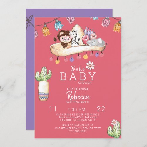 Colorful Boho Sombrero Animal Baby Shower Invitation