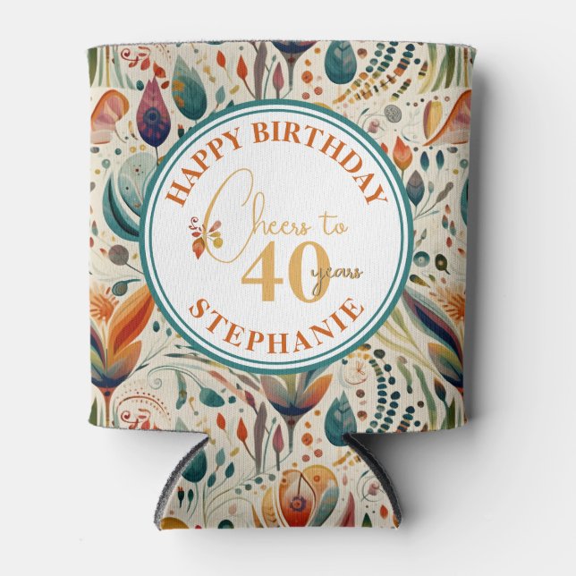 Colorful Boho Style Adult Birthday Party  Can Cooler (Front)