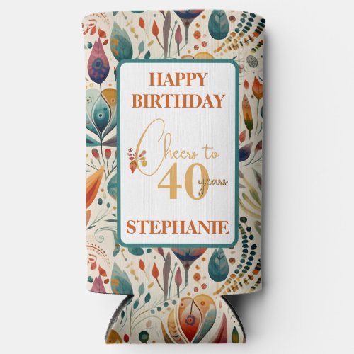 Colorful Boho Style Adult Birthday Party  Seltzer Can Cooler