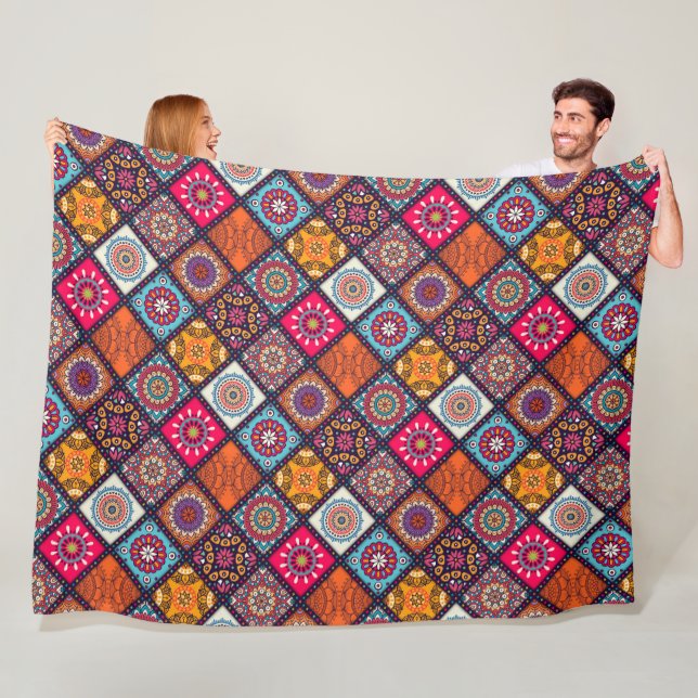 colorful boho style fleece blanket (In Situ)