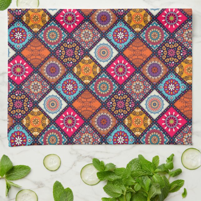colorful boho style kitchen towel (Folded)