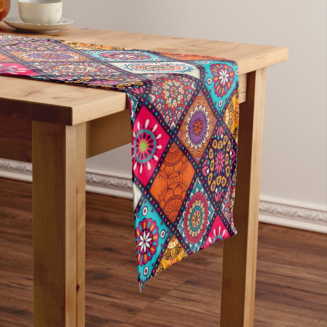colorful boho style short table runner (In Situ)