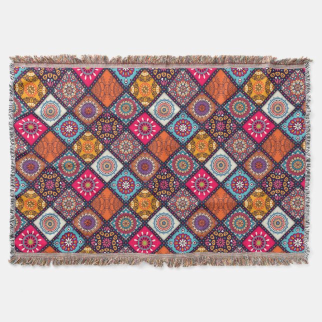 colorful boho style throw blanket (Front)