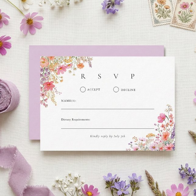 Colorful Boho Summer Wildflower Wedding RSVP Card (Creator Uploaded)