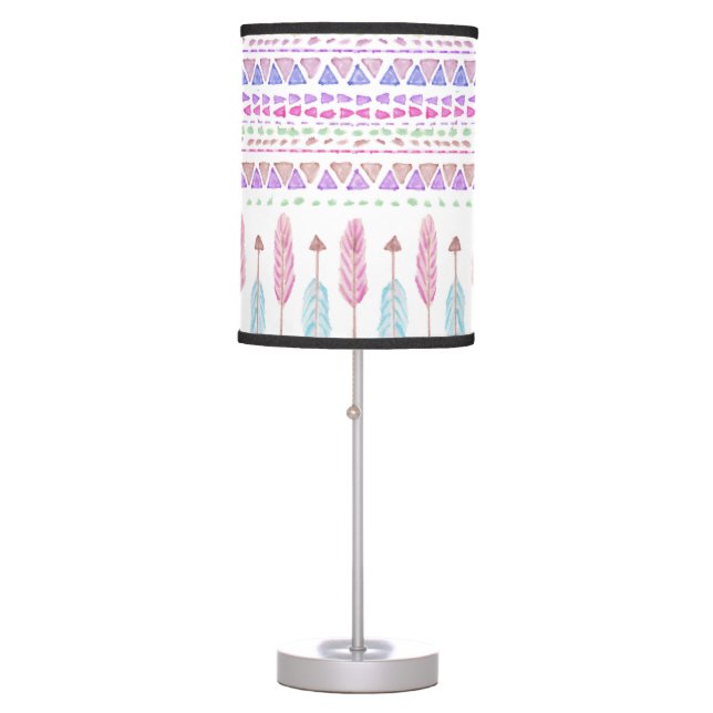 Colorful Boho Tribal Aztec Feather Arrows Pattern Table Lamp (Front)