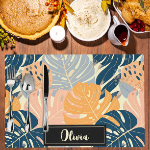 Colorful Boho Tropical Leaves Pattern Placemat