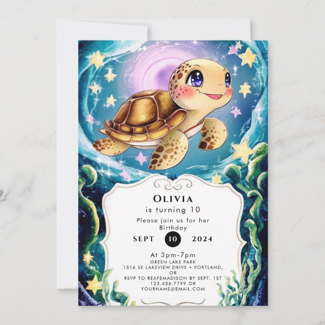 Colorful Boho Underwater Turtle Birthday Invitation (Front)
