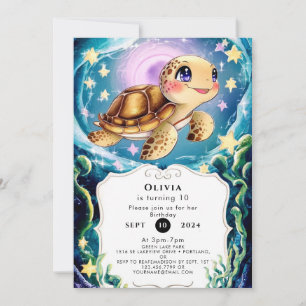 Colorful Boho Underwater Turtle Birthday Invitation
