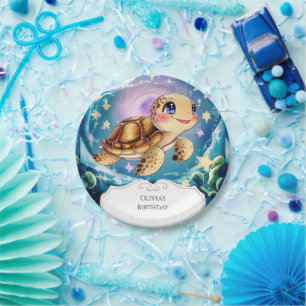Colorful Boho Underwater Turtle Birthday Paper Plates