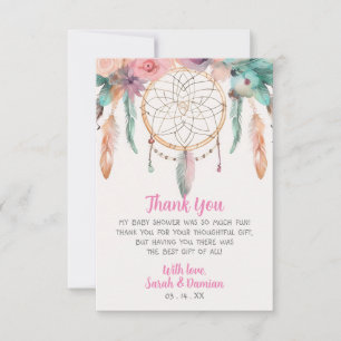 Colorful Boho Watercolor Dreamcatcher Baby Shower Thank You Card