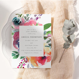 Colorful Boho Watercolor Floral Baby Shower Invitation