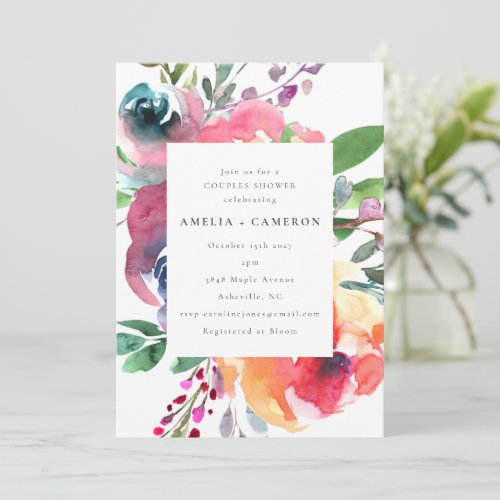 Colorful Boho Watercolor Floral Couples Shower Invitation