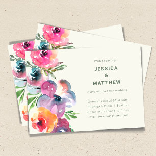 Colorful Boho Watercolor Flowers Simple Wedding Invitation
