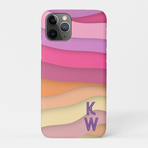 Colorful Boho Wavy Stripes Monogram two letter iPhone 11 Pro Case