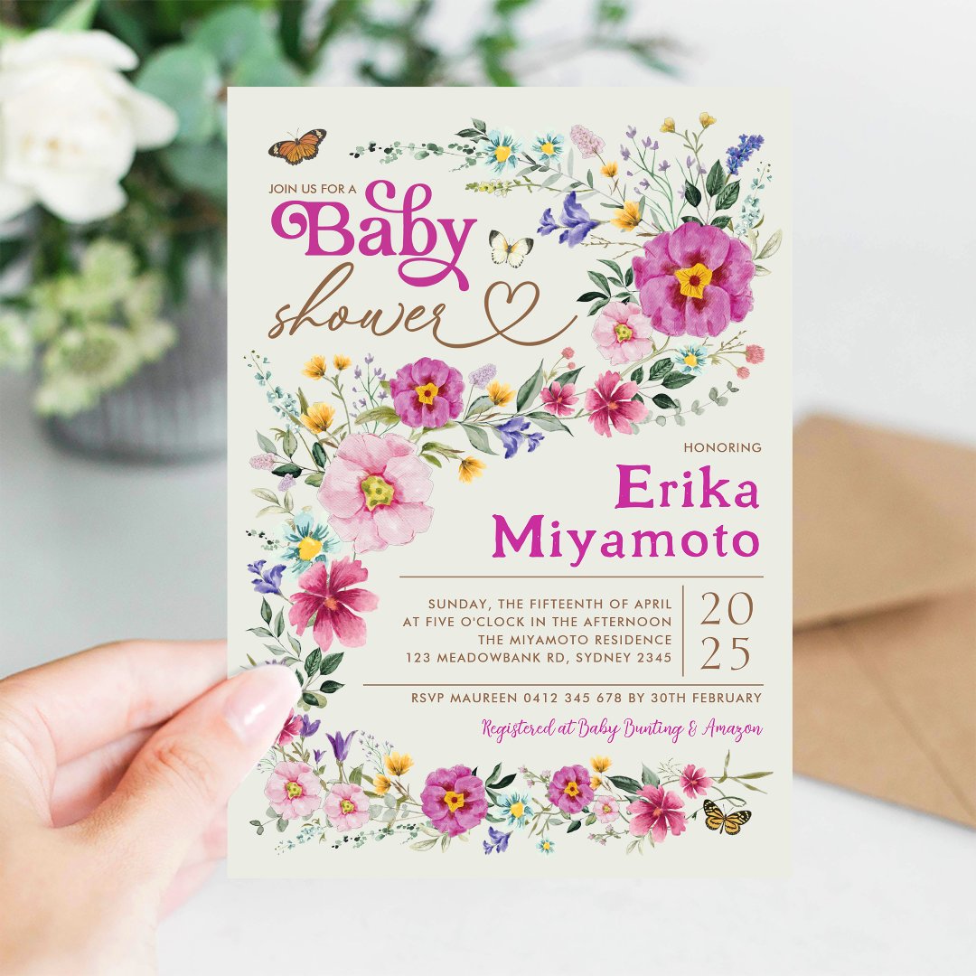 Colorful Boho Wildflower Butterfly Baby Shower Invitation (Creator Uploaded)