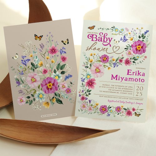 Colorful Boho Wildflower Butterfly Baby Shower Invitation