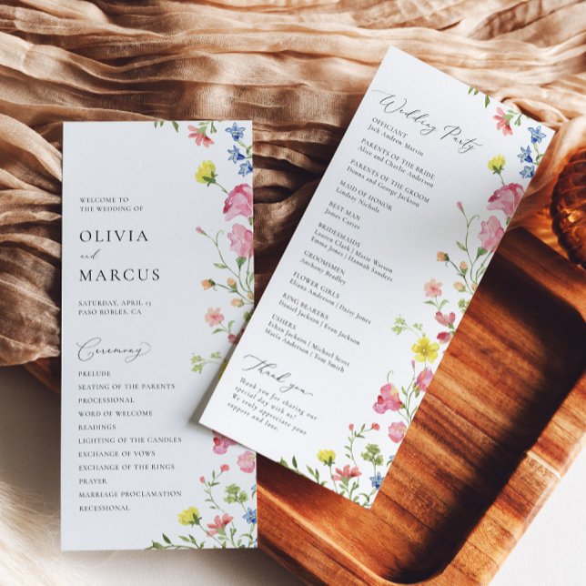 Colorful Boho Wildflower Elegant Fairytale Wedding Program (Front/Back)