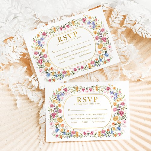 Colorful Boho Wildflower Garden Wedding RSVP Card