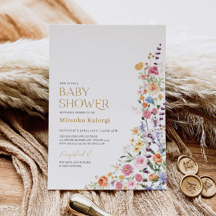 Colorful Boho Wildflower Girl Baby Shower Invitation