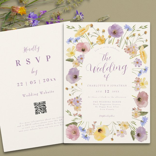 Colorful Boho Wildflower Wedding  Invitation (Colorful boho wildflower elegant wedding invitation in pastel colors )