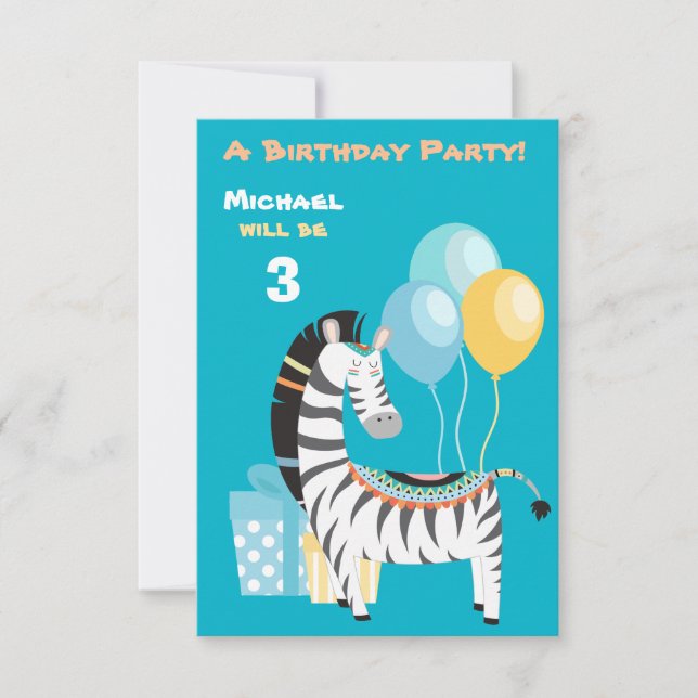 Colorful Boho Zebra Birthday Party Invitation (Front)