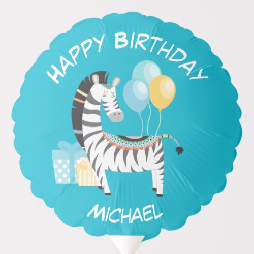 Colorful Boho Zebra Kids Birthday Balloon