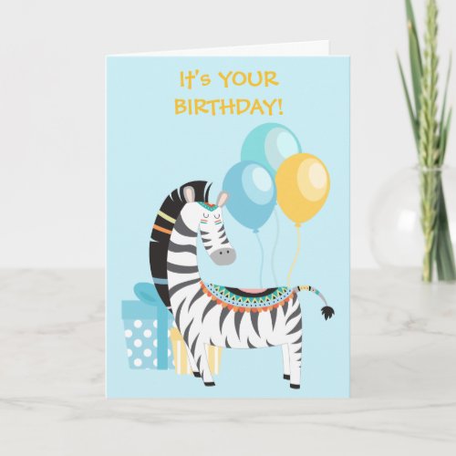 Colorful Boho Zebra Kids Birthday Card