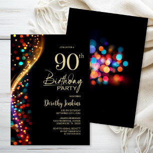 Colorful Bokeh 90th Birthday Party Invitation