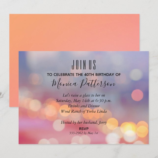 Colorful Bokeh Birthday Party Invitations (Front/Back)