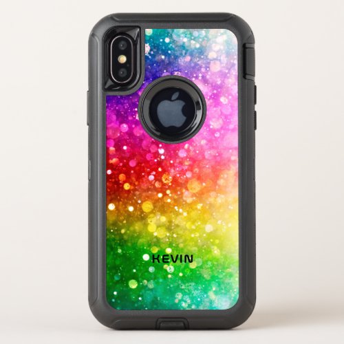 Colorful Bokeh Glitter Monogram OtterBox Defender iPhone XS Case
