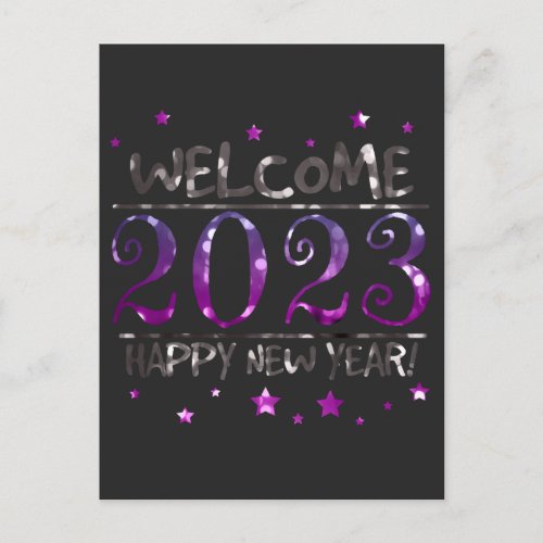 Colorful Bokeh Glitter Welcome 2023 Happy New Year Postcard