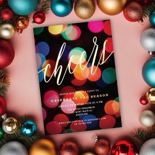 Colorful Bokeh Gold Cheers Script Holiday Party