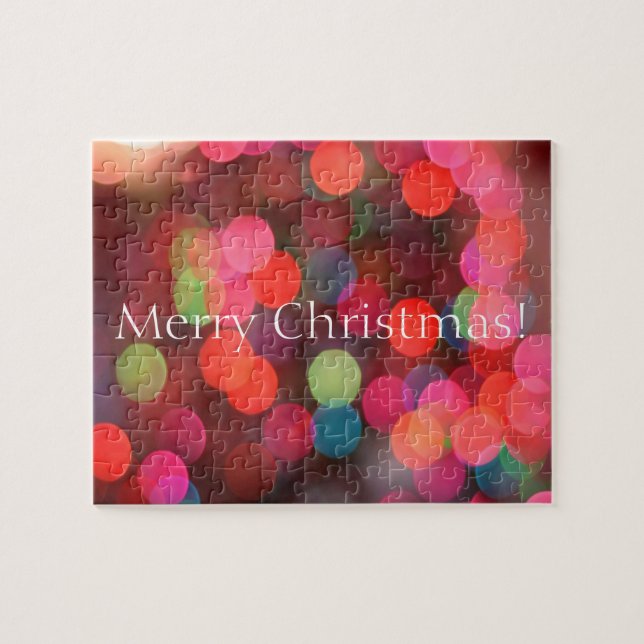 Colorful Bokeh Lights Merry Christmas Greeting Jigsaw Puzzle (Horizontal)