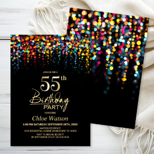 Colorful Bokeh Party Lights 55th Birthday Party Invitation