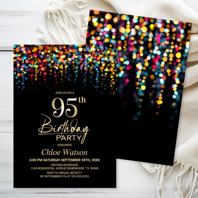 Colorful Bokeh Party Lights 95th Birthday Party Invitation (Creator Uploaded)