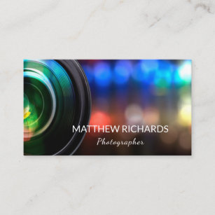 Colorful Bokeh SLR Camera Lens Photography Service Business Card