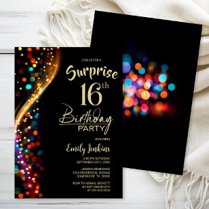 Colorful Bokeh Surprise 16th Birthday Party Invitation