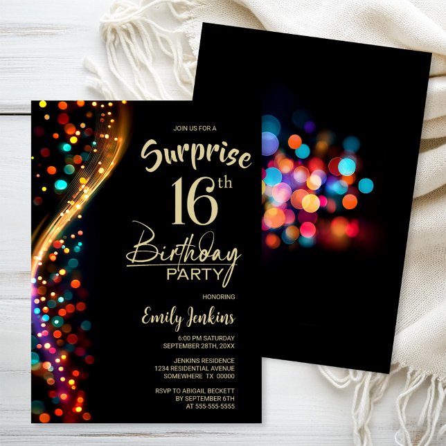 Colorful Bokeh Surprise 16th Birthday Party Invitation (Creator Uploaded)