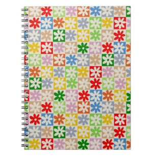 Colorful Bold Aesthetic Checkered Flower Pattern Notebook