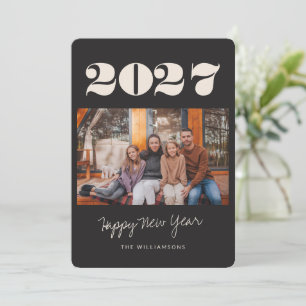 Colorful Bold Black White Two Photo 2027 New Year Holiday Card